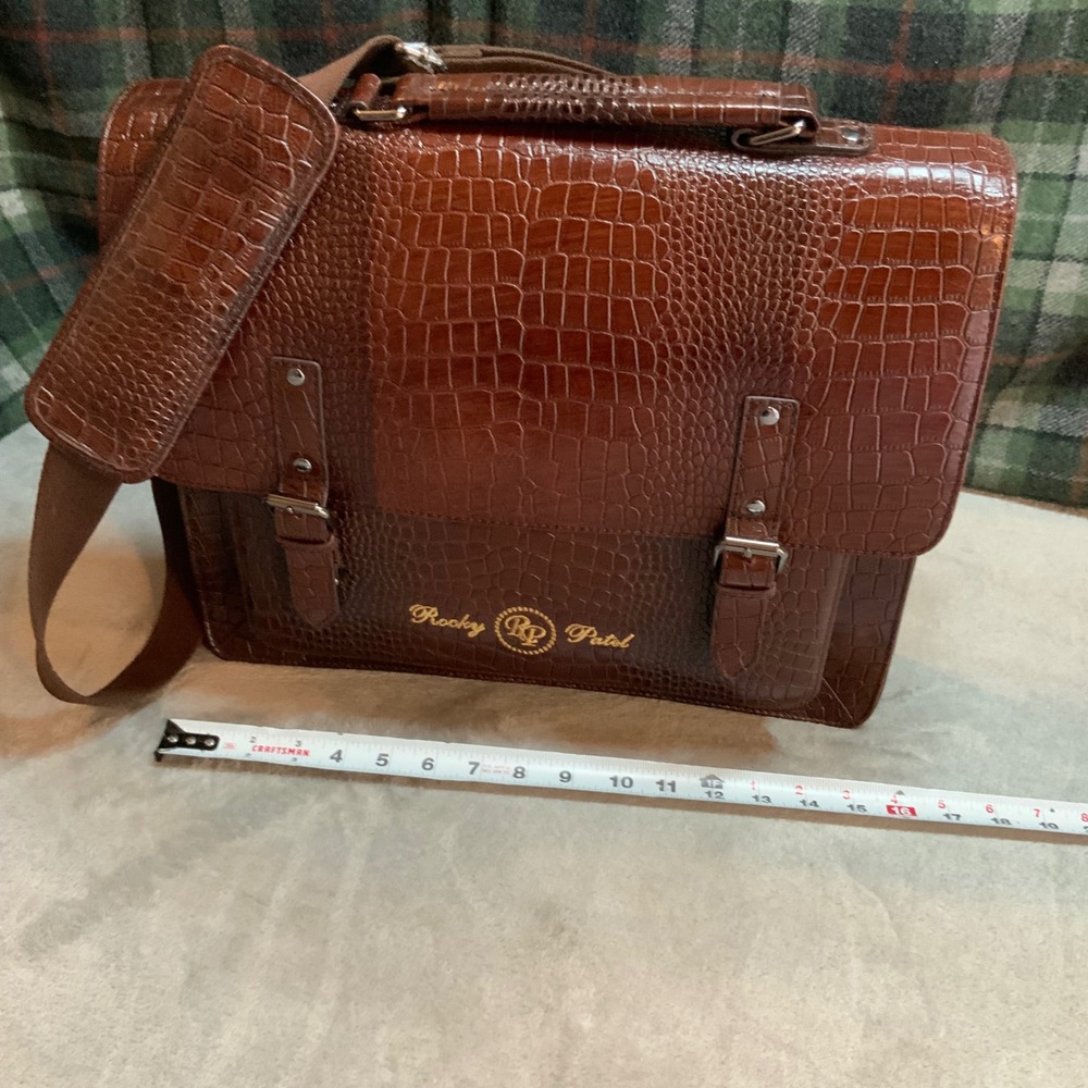 Rocky Patel Mens Brown Croc Embossed Leather Messenger Bag Briefcase Satchel - Picture 3 of 12